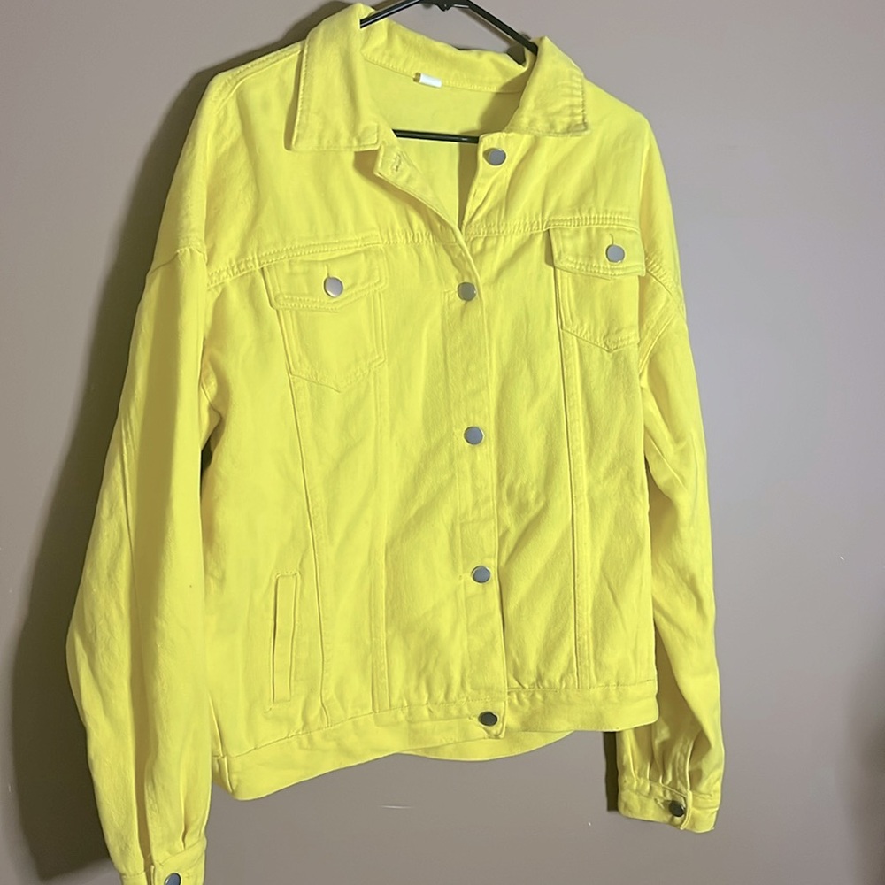 😄Pale Yellow Plus Size Denim Jacket 3xl